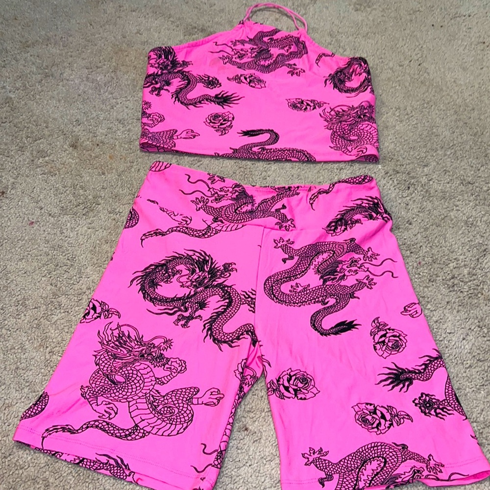 Two piece biker short set.